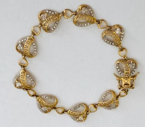 Vintage Sterlingsilber 18K Gelbgold Vermeil Herz Liebe Diamant Gliederarmband - Bild 1 von 12