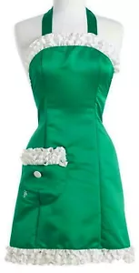 Anthropologie Ruffles + Satin Apron Green + White Mom Gift Hostess Shower NWT - Picture 1 of 7