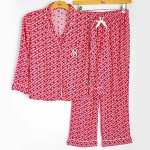 Victoria's Secret 2 Piece Sleep Pajama Set Womens S Buttoned Shirt Deer Pattern - Picture 1 of 10