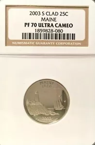 2003-S CLAD MAINE QUARTER GRADED PF 70 ULTRA CAMEO BY NGC - Picture 1 of 2