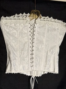 Vtg 90s Fredericks Of Hollywood Corset Satin Floral White Style7000 - Picture 1 of 7