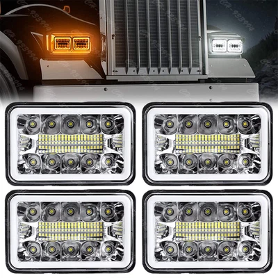 4pcs 4x6" LED Headlights Hi/Lo DRL For Kenworth T800 W900 Peterbilt 357 379 378 - Image 1 of 4