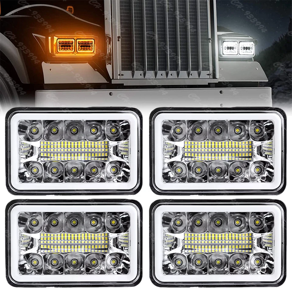 4pcs 4x6" Faros LED Hi/Lo DRL Para Kenworth T800 W900 Peterbilt 357 379 378 Foto 1 de 4
