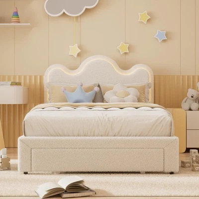 Full Size Bed Frame w/ Headboard Upholstered LED Platform Bed & Storage Drawer - Image 1 of 4