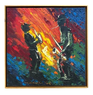 EVERETT EV NIEWOEHNER Original Signed Large Oil Painting Jazz Musicians LISTED - Image 1 of 4