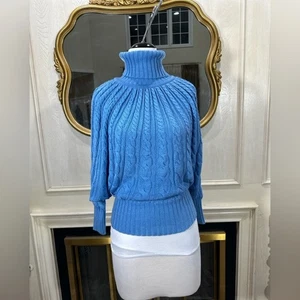 Maglione girocollo vintage Laura Lisa blu maglia cavo donna M palloncino pipistrello - Foto 1 di 10