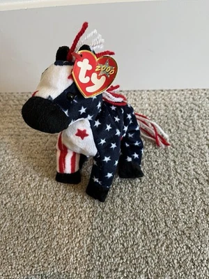 TY Beanie Baby Lefty 2000 Donkey Democrat 4th July Birthday MWMT Red White Blue - Image 1 of 4