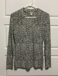 BANANA REPUBLIC Black Tan Print V Neck Long Sleeve Lt Wt Sweater Women’s Sz S - Bild 1 von 7