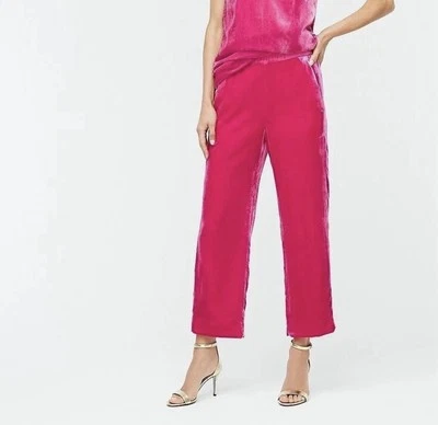 J Crew Peyton Crushed Velvet Pull On Crop Pants Hot Pink Barbie Size 12 - Image 1 of 4