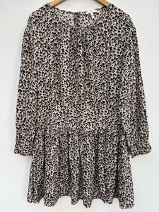 Rebecca Taylor Dress Beige Black Leopard Print Silk 12 - Picture 1 of 6