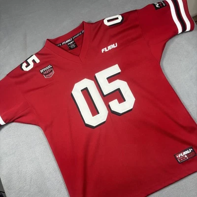 Camiseta de fútbol vintage FUBU juvenil mediana roja 05 cuello en V parche bordado Foto 1 de 4