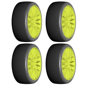 GRP GTY04-XM7 1:8 GT T04 SLICK XM7 MediumHard Tires w/20 Spoked Yellow Wheel (4) - Picture 1 of 5