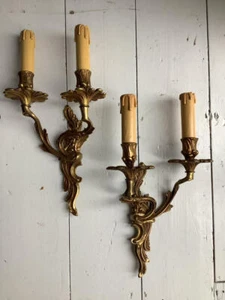 ~Pr Vintage French Brass Twin Arm Rococo Style Wall Lights~ - Picture 1 of 9