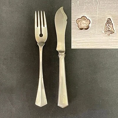 Cuchillo de pescado AUSTRO HÚNGARO Continental PLATEADO con monograma antiguo con sello Foto 1 de 4