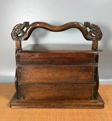 11.2'' Chinese Antique Wood Box natural Old Rosewood Box Food box Dragon - Image 1 of 4