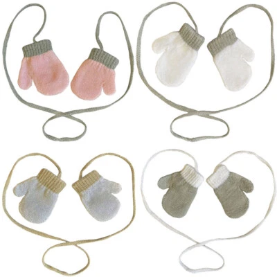 Baby Girl Boy String Mitts Mittens Knitted Connected Chain Unisex - Image 1 of 4