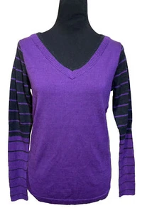 Smartwool Women's Striped Merino Wool V-neck Sweater Purple Black Women’s S - Bild 1 von 6