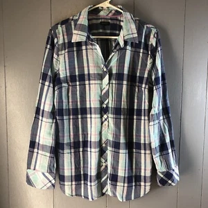 Talbots Womens Button Up Size L Blue Plaid Capusle Preppy Coastal Lightweight - Picture 1 of 6