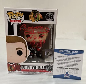 BOBBY HULL SIGNED POP FUNKO FIGURE NHL LEGEND CHICAGO BLACKHAWKS BECKETT COA 3 - Picture 1 of 7
