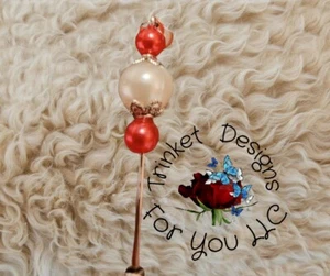 Hat Pin Brooch 2 Inches Glass Beads Stainless Steel Dark Pink, White, Light pin - Picture 1 of 7