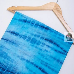 1 Yard Indian Handmade Tie Dye Printed Soft Cotton Fabric Natural Indigo Blue - Picture 1 of 7