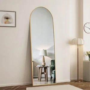 64"×21" Arched Full Length Mirror Floor Mirror with Stand Large Mirror Gold - Picture 1 of 7
