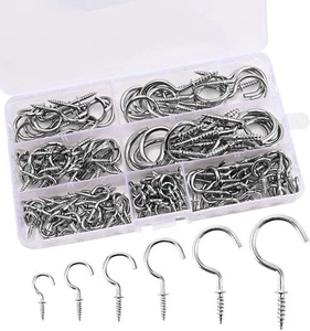 150Pcs Nickel Plated Metal Screw-in Ceiling Hooks Cup Hooks Silver in 7 sizes - Picture 1 of 7