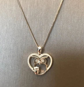 S925 stamped mother baby owl heart pendant with cubic zirconia accents Italy - Picture 1 of 2