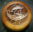 Vintage Hand Carved Lasercraft Blue Whale & Calf Round Music Box Excellent Cond