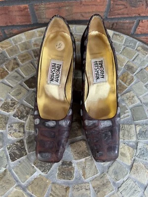 Zapatos de salón vintage Timothy Hitsman talla 6,5 con acento dorado tacón bloque estampado animal Foto 1 de 4