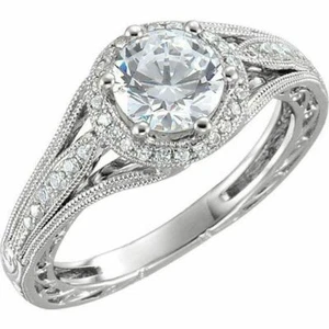 Anillo de compromiso de oro blanco de 14 quilates de moissanita de corte redo... - Imagen 1 de 3
