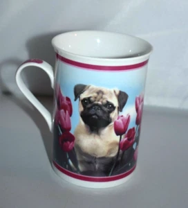 Purely Pugs Porcelain Collector Mug Danbury "Tulip Time" Pug Puppy Dog - Picture 1 of 9