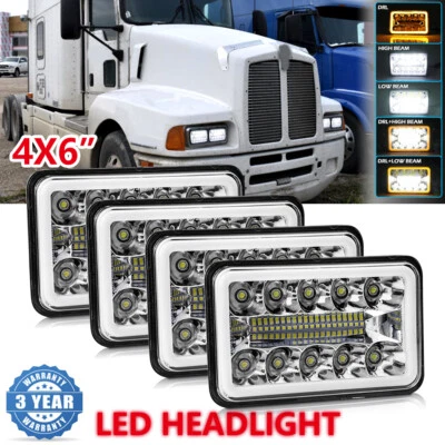 4pcs 4x6'' LED Headlights Hi/Lo Halo for Kenworth T800 T400 T600 W900B Classic - Image 1 of 4