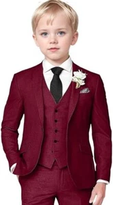 Boys Linen Suit 3 Piece Slim Fit Suits for Kids Formal Tuxedo Suits for Summer - Picture 1 of 26
