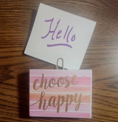 SALE! Inspirational PINK Striped Wood Sign CHOOSE HAPPY Recipe or Picture Holder - Imagem 1 de 4