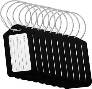 10X Black Luggage Tags for Suitcases Travel Bag Tag Suitcase Baggage Name Label - Picture 1 of 3