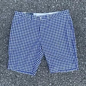 VTG Polo Ralph Lauren Shorts Mens 42 Blue Gingham Chino Beachy Dadcore Preppy - Picture 1 of 11