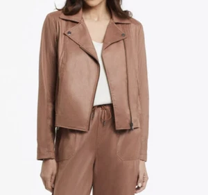 Tribal Vegan Leather Biker Jacket Sepia Brown Moto Coat M New Retail $149.95 - Picture 1 of 6