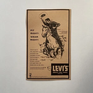 Levis Western Fit Blue Jeans 1958 Cowboy, Horse ,Bull Print Ad San Francisco CA - Picture 1 of 2