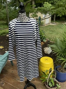 J.Crew 365 Dress Navy Blue White Stripe Fit & Flare Long Sleeve Knit Sz XXL GH - Picture 1 of 8