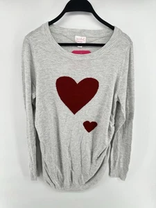 Isabel Maternity Women's Size M Gray Heart Sweater Long Sleeve Tunic Stretch #C1 - Picture 1 of 6
