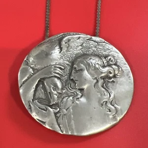 Vintage Estate Fine Pewter Art Nouveau Victorian Portrait Necklace - Picture 1 of 5