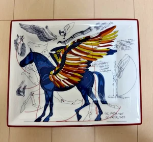 Hermes Paris Pegasus Vide Poche vassoio cambio posacenere porcellana bordo rosso con custodia - Foto 1 di 10