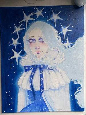 Небесная викторианская девушка в плаще фантазия картина на холсте доска 11x14 - Изображение 1 из 4