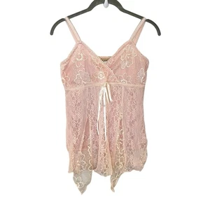 Vintage Y2K Babydoll Lace Tank Top Milkmaid Fairy Coquette Cami Whimsigoth Pink - Picture 1 of 8