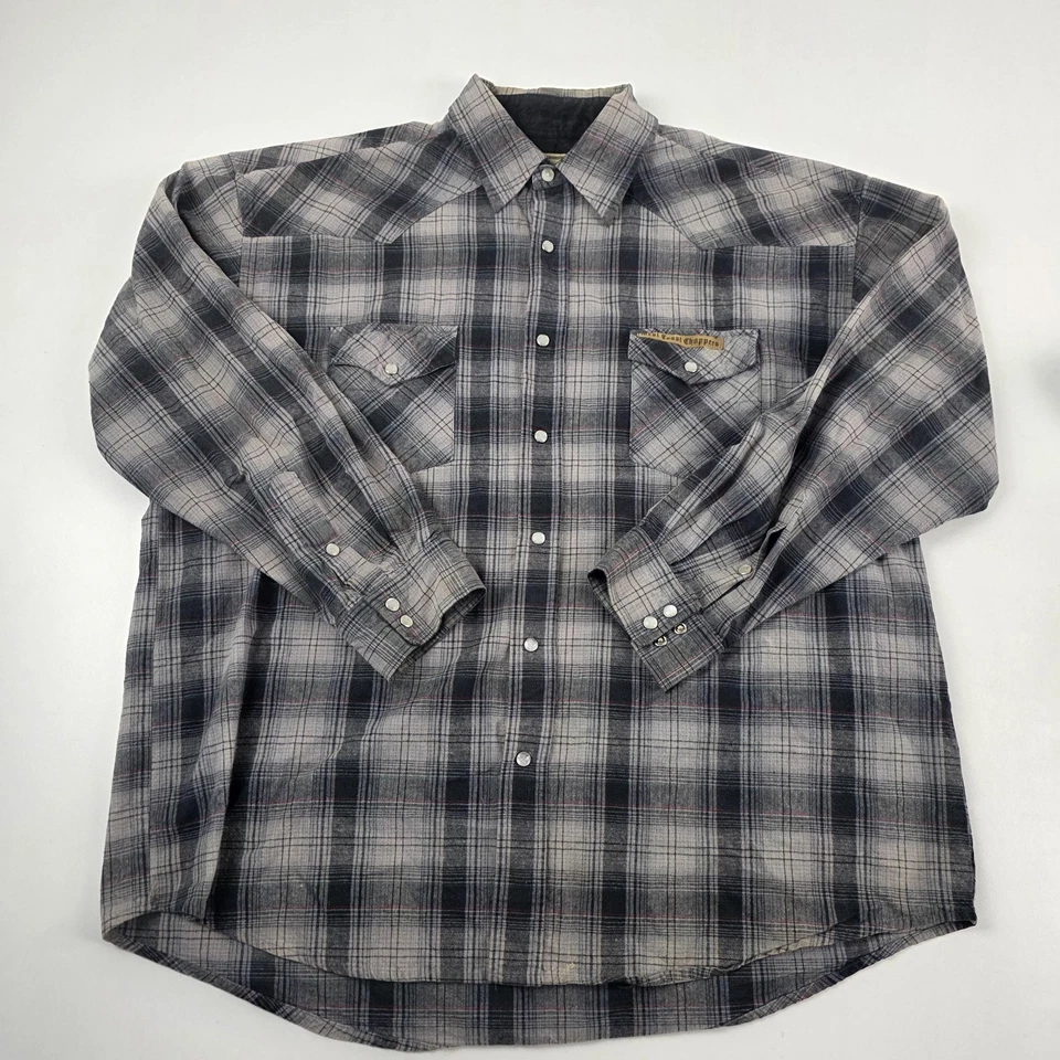 Camisa West Coast Choppers Jesse James Para Hombres XL Gris Cuadros Western Pearl Snap Foto 1 de 4