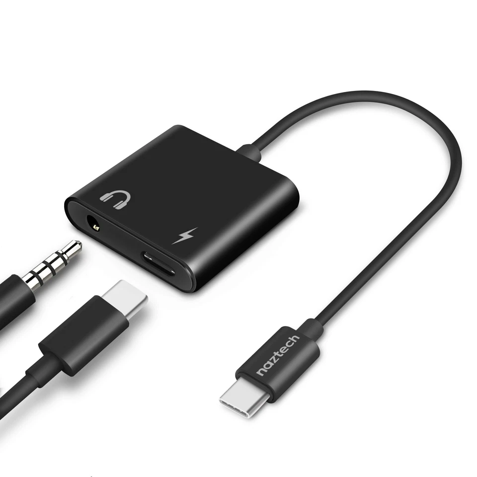 Naztech USB-C & 3.5mm Audio + Charge Adapter w Flexible Cable and Plug and Play - Image 1 of 4