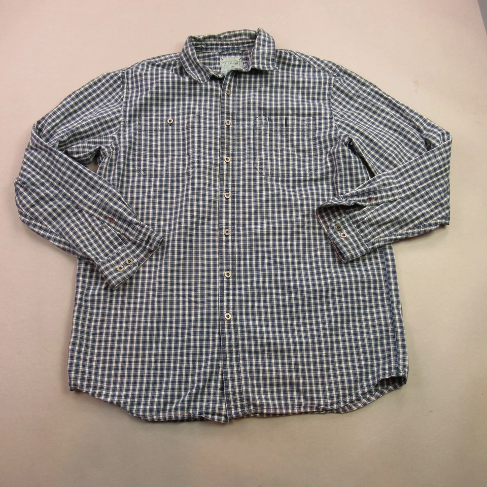 Camisa LL Bean Para Hombres Grande Alta Manga Larga Botón Frontal Exterior Cuadros Bolsillos Foto 1 de 4