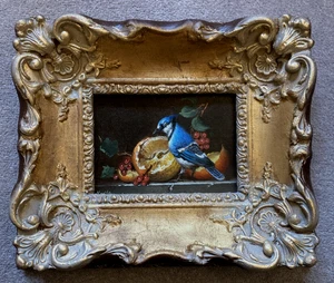 Framed Still Life Fruit and Bird signed oil painting on canvas - Picture 1 of 5