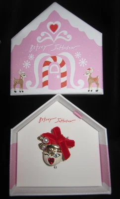 BETSEY JOHNSON Winking Reindeer stretch ring red bow and nose size 7-7  1/2 - Image 1 of 3